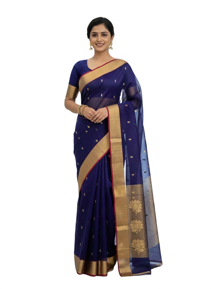 Elegant Purple Chenderi Saree with Gold Butta Weaving