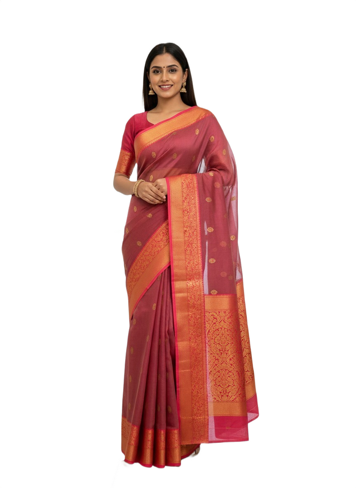 Elegant Chenderi Soft Silk Saree with Gold Zari Weaving