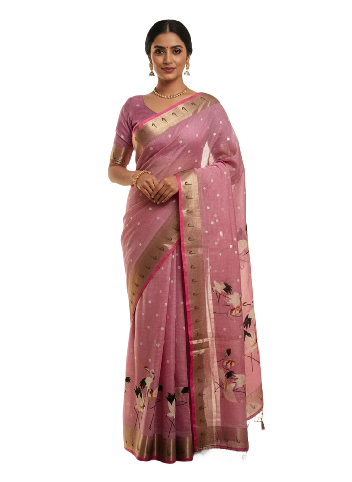 Designer Kotta Cotton Saree – Pink Embroidered Saree with Matching Blouse