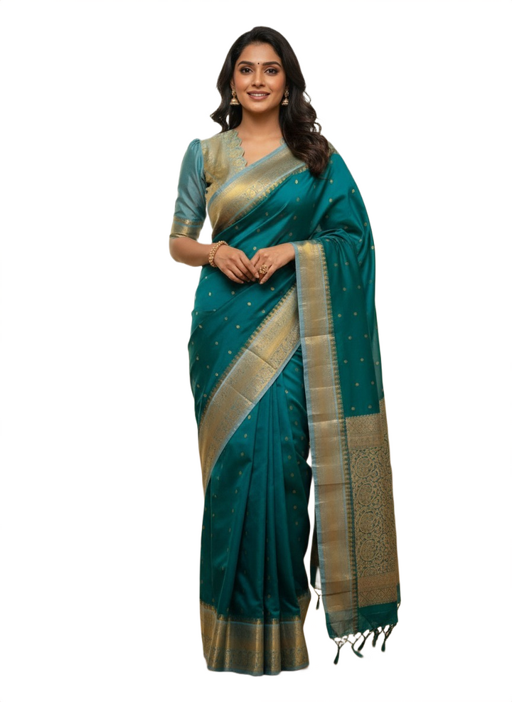 Gadwal Handloom-Style Pattu Saree with Designer Scallop Blouse