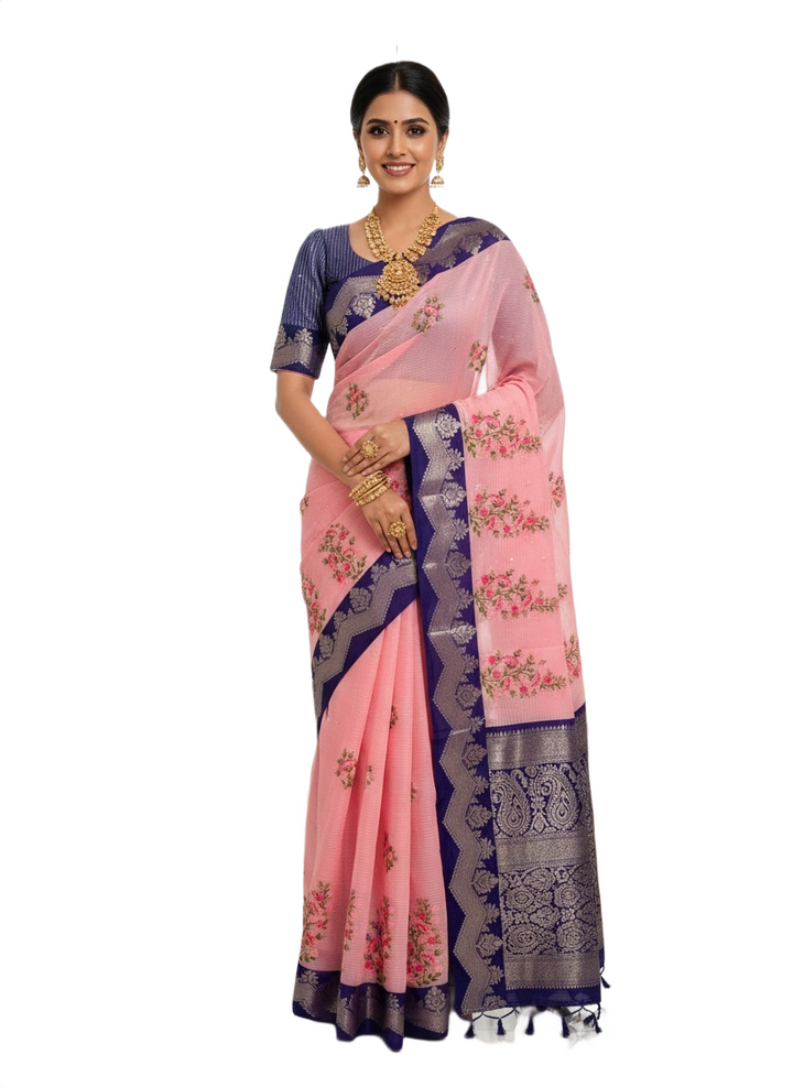 Kotta Cotton Embroidered Saree with Designer Zari Border