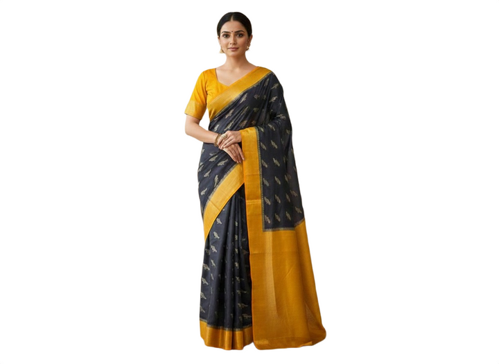 Elegant Semi Mysore Silk Saree with Bird Motif Weaving & Contrast Blouse