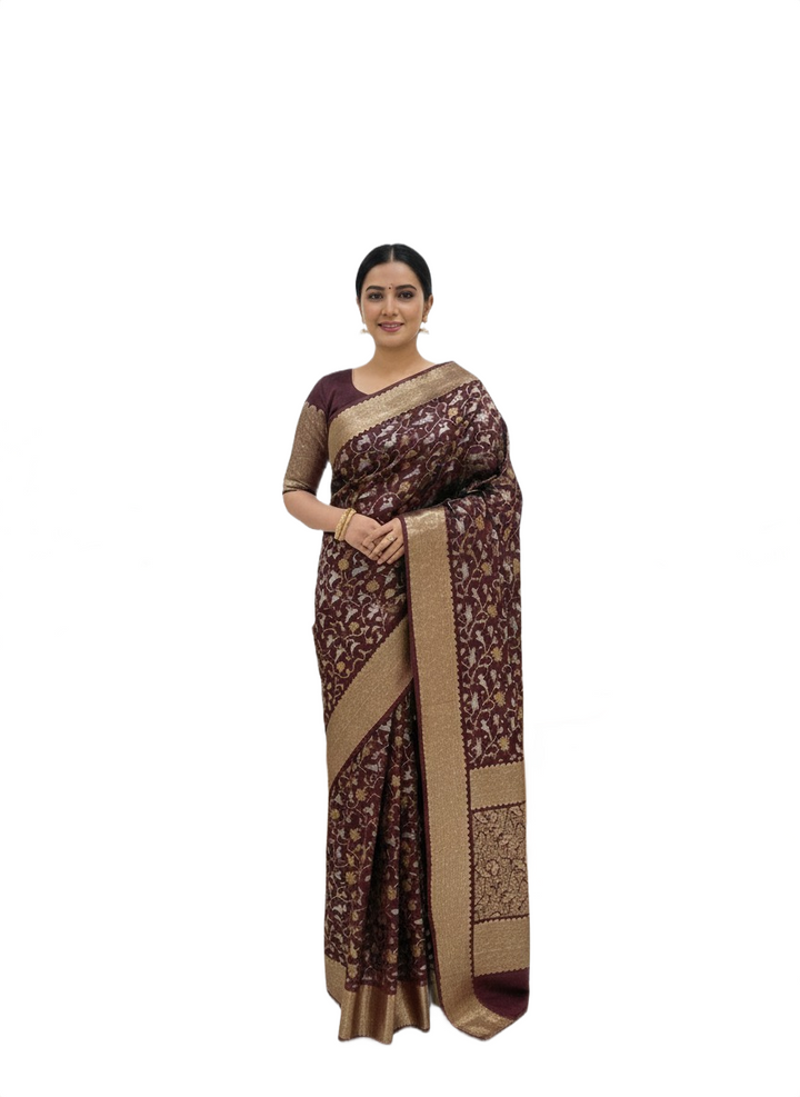 Banarasi Silk Saree with Rich Brocade Detailing & Designer Blouse