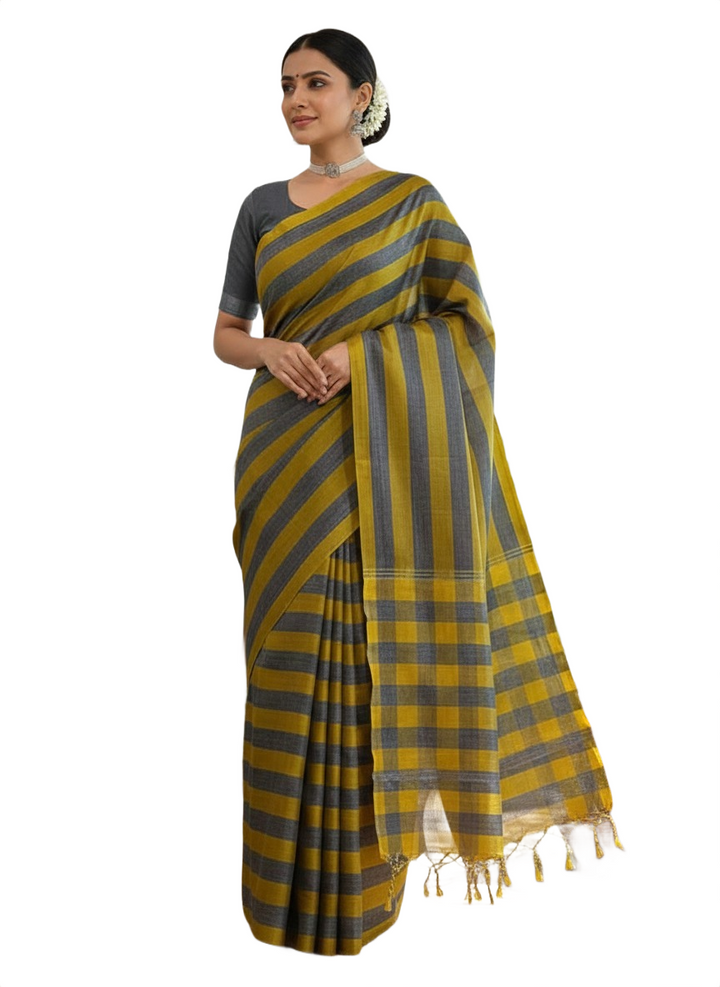Pure Handloom Kanchi Silk Saree – Minimal Stripes & Soft Drape