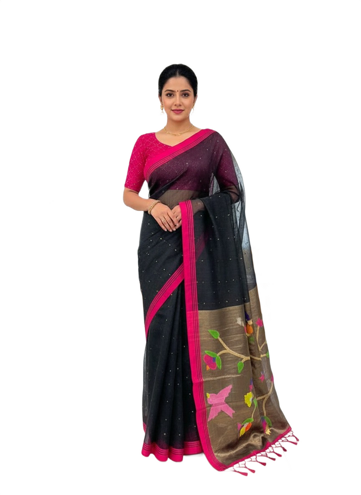 Jamdhani Saree with Stylish Pink Blouse – DC Collections Exclusive