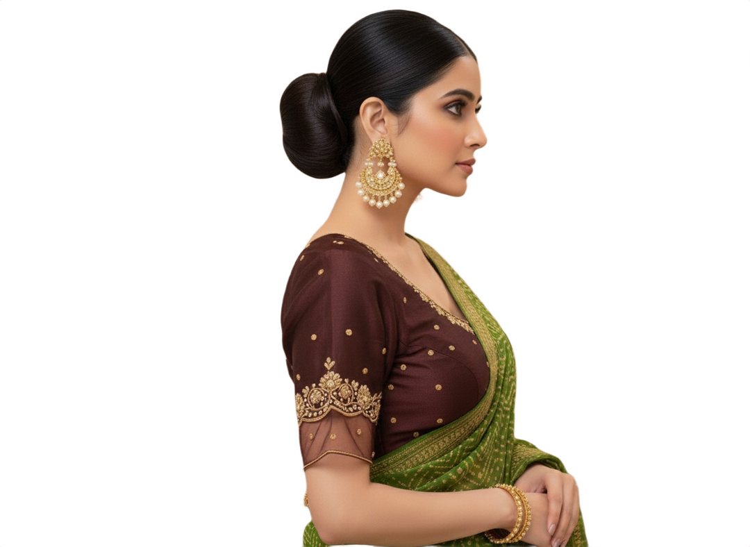 Deep Maroon Silk Blouse with Intricate Gold Zardosi Embroidery and Dori Back Detail