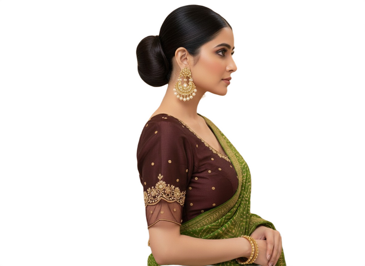 Deep Maroon Silk Blouse with Intricate Gold Zardosi Embroidery and Dori Back Detail