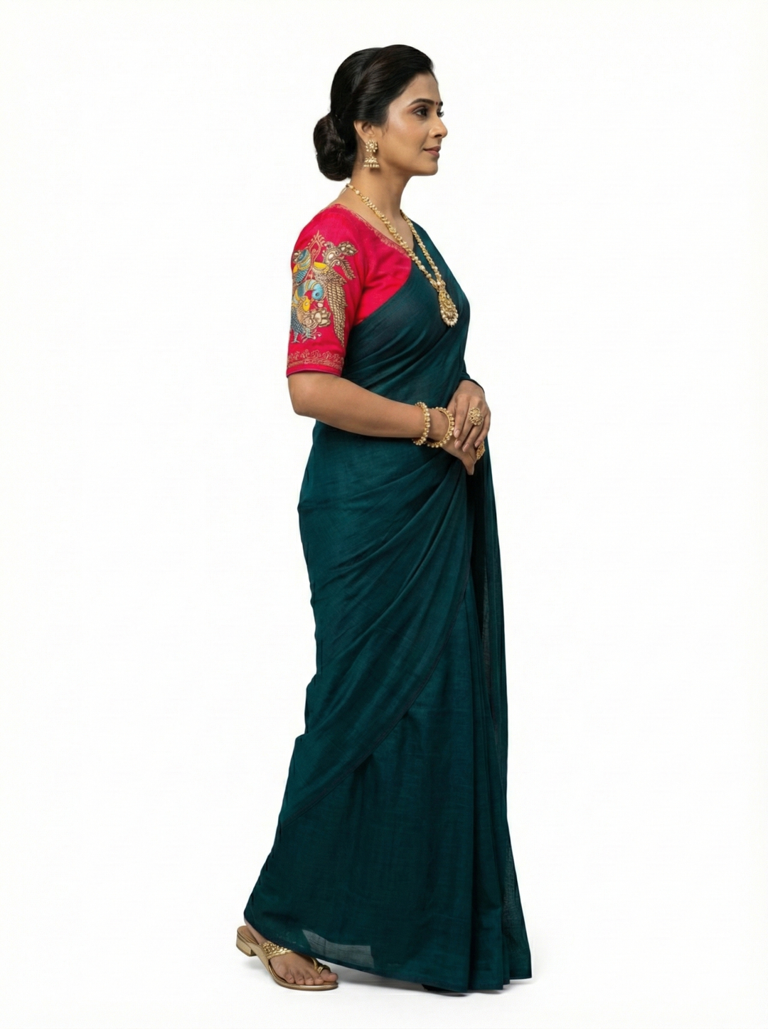 Fancy Teal Saree with Designer Magenta Embroidered Blouse