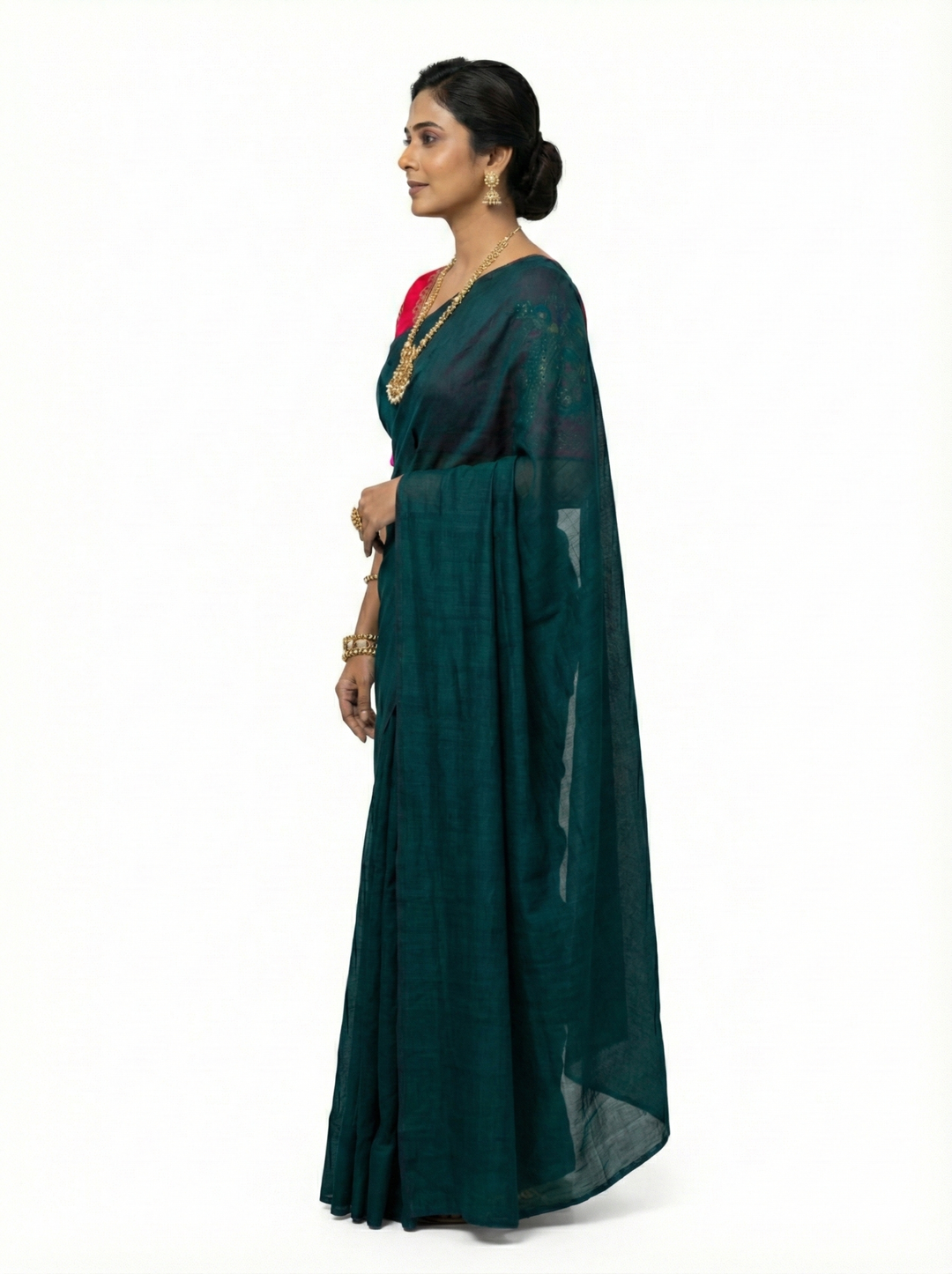 Fancy Teal Saree with Designer Magenta Embroidered Blouse