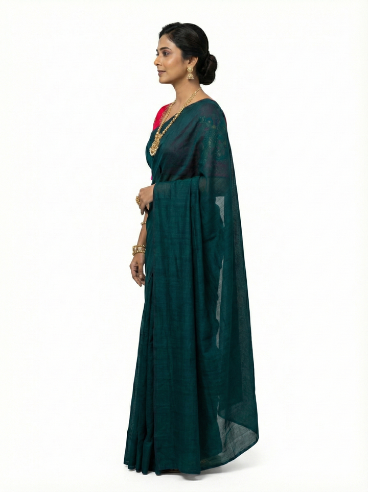 Fancy Teal Saree with Designer Magenta Embroidered Blouse