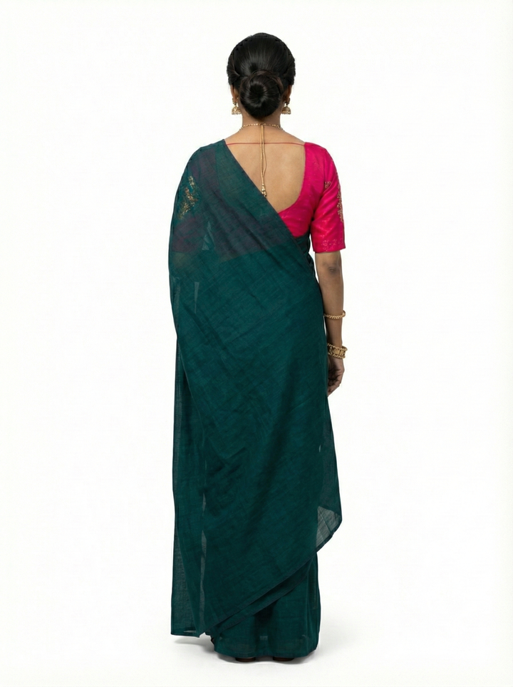 Fancy Teal Saree with Designer Magenta Embroidered Blouse