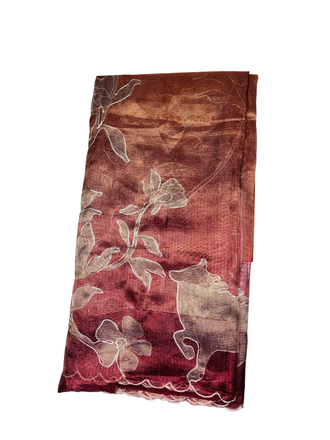 Fancy Saree in Maroon-Brown Ombre with Floral Print & Stitched Blouse