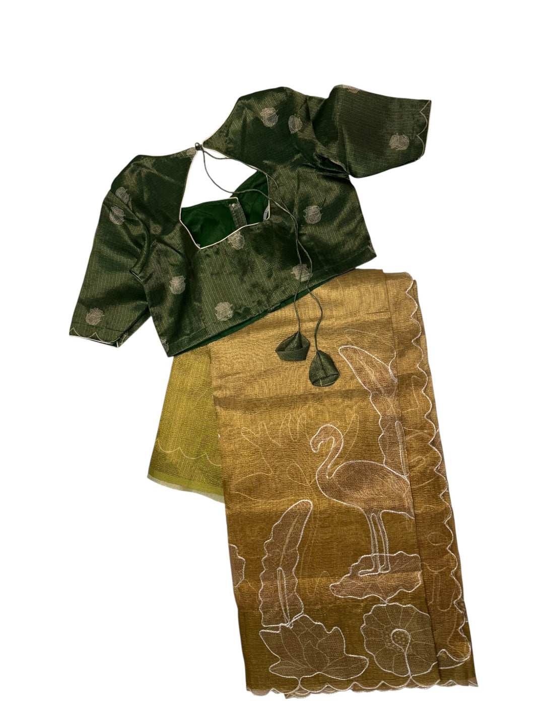 Ombre Olive Fancy Saree with Nature Print Paired with Dark Green Stitched Blouse