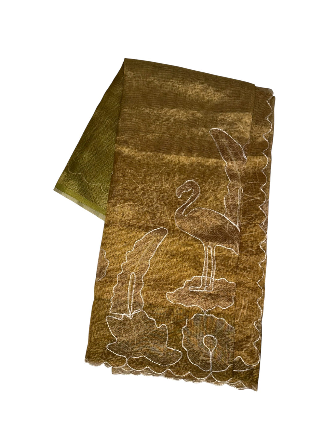 Ombre Olive Fancy Saree with Nature Print Paired with Dark Green Stitched Blouse