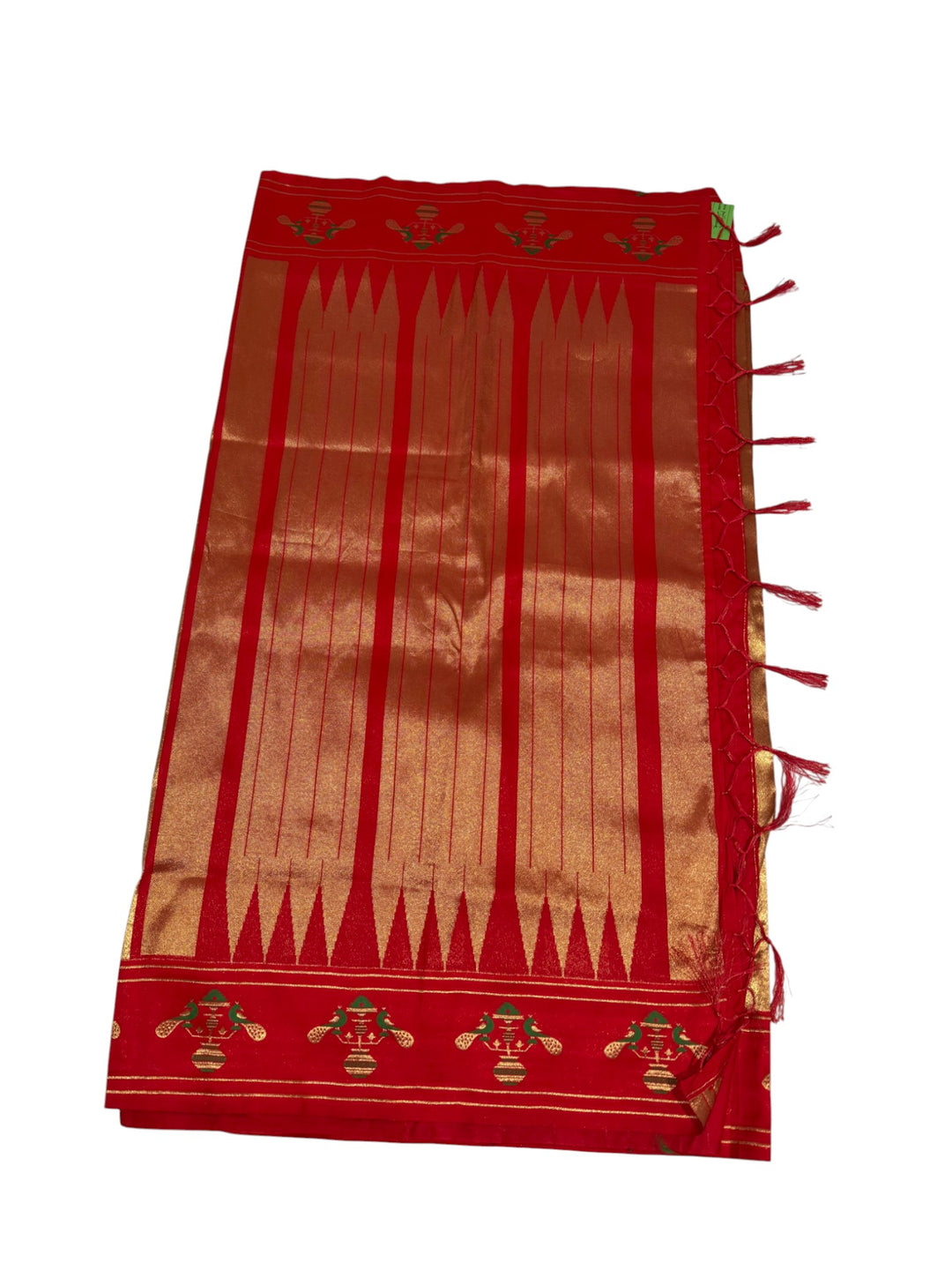 Designer Semi Paithani Saree – Gold Body with Red Border & Blouse