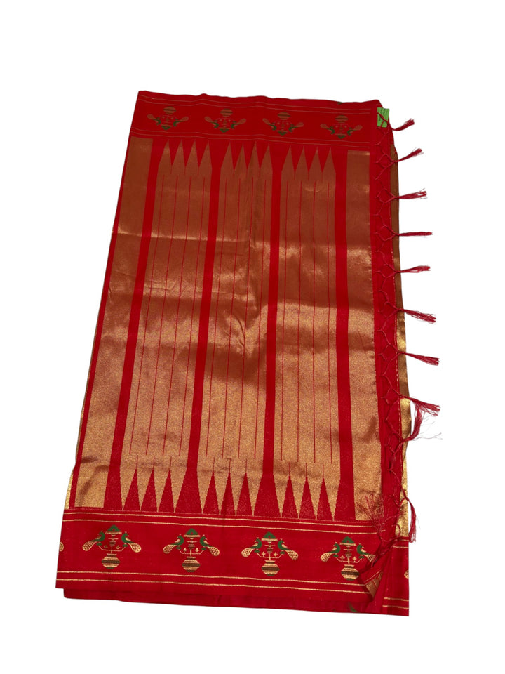 Designer Semi Paithani Saree – Gold Body with Red Border & Blouse