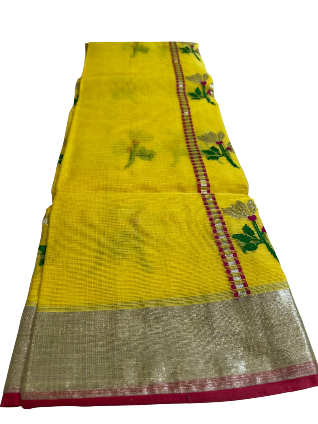 Elegant DC Kota Saree with Silver Border & Pink Accents