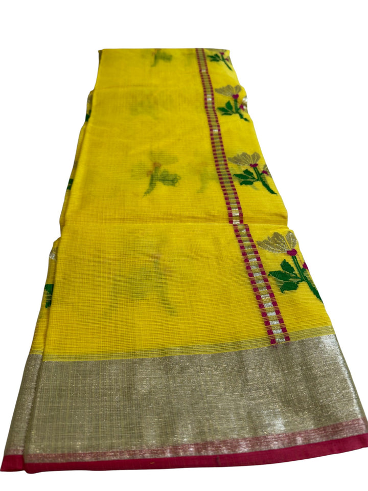 Elegant DC Kota Saree with Silver Border & Pink Accents