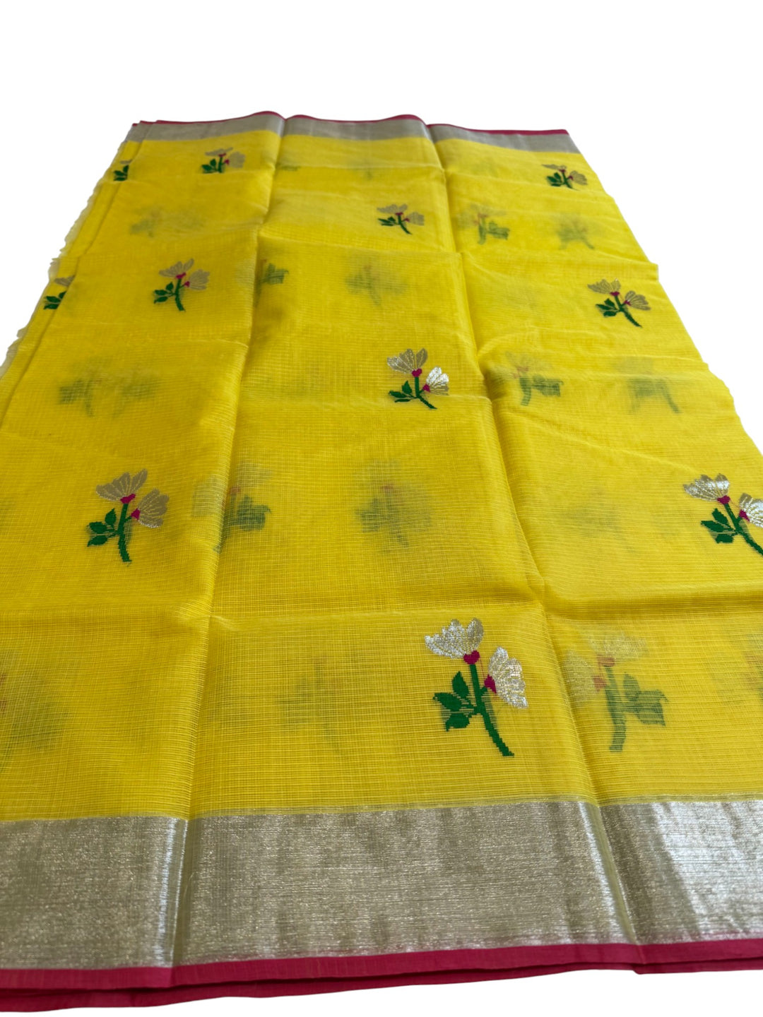 Elegant DC Kota Saree with Silver Border & Pink Accents