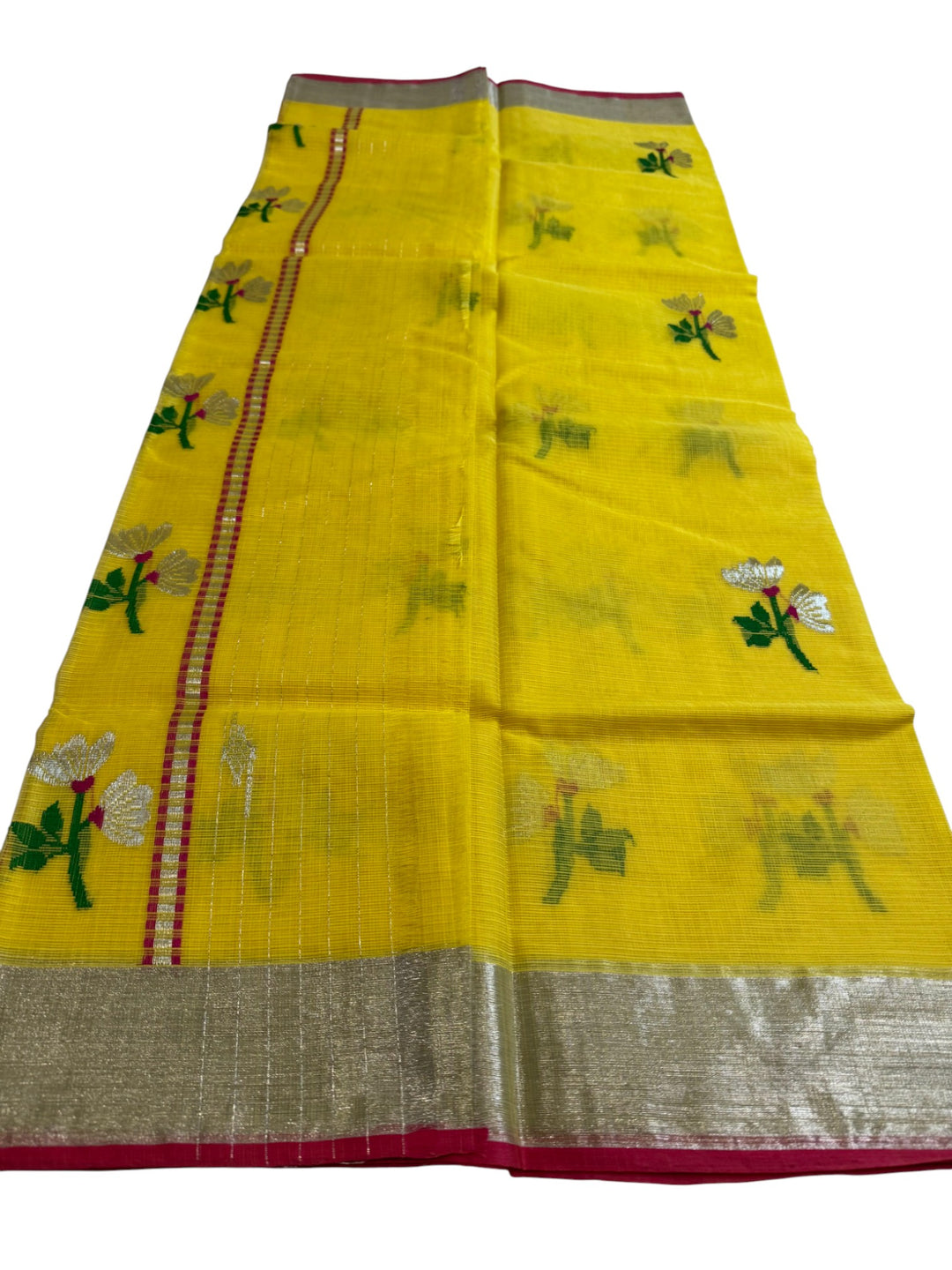 Elegant DC Kota Saree with Silver Border & Pink Accents