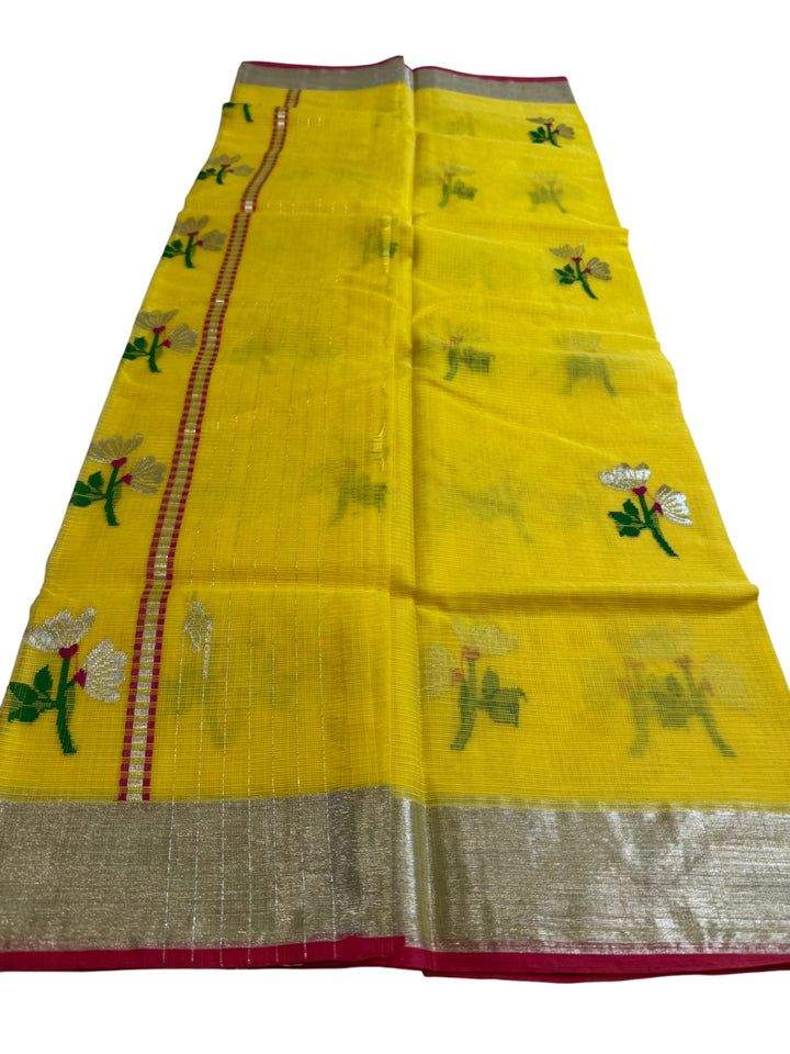 Elegant DC Kota Saree with Silver Border & Pink Accents