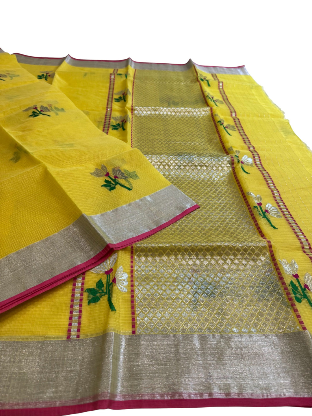 Elegant DC Kota Saree with Silver Border & Pink Accents