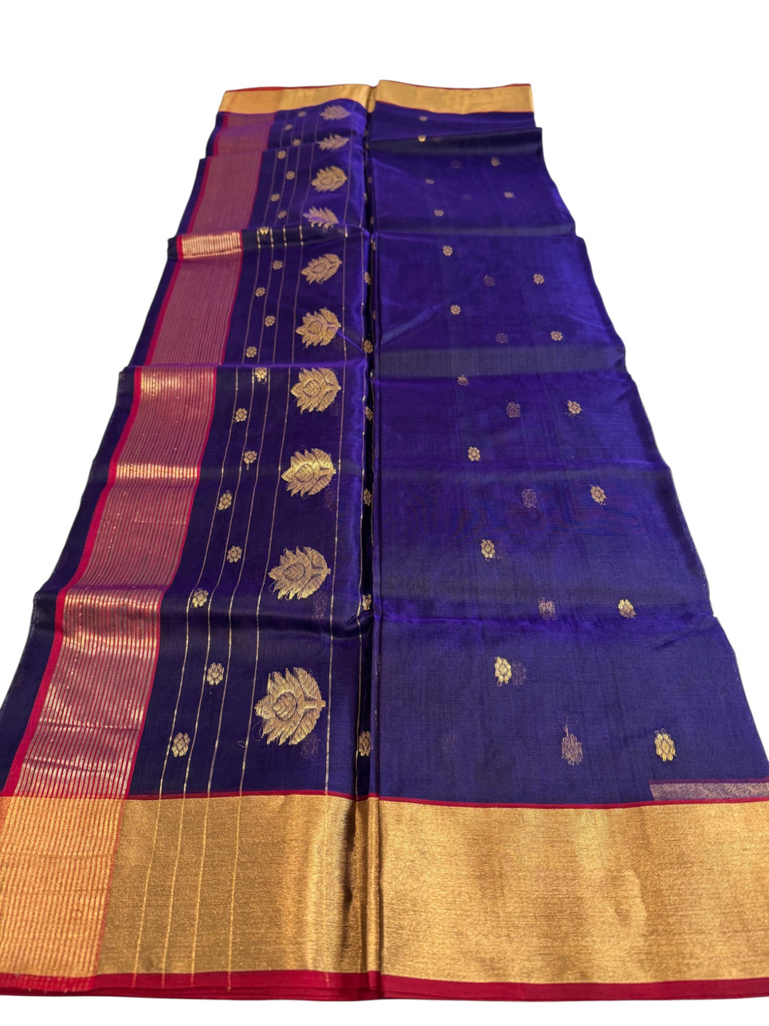Elegant Purple Chenderi Saree with Gold Butta Weaving