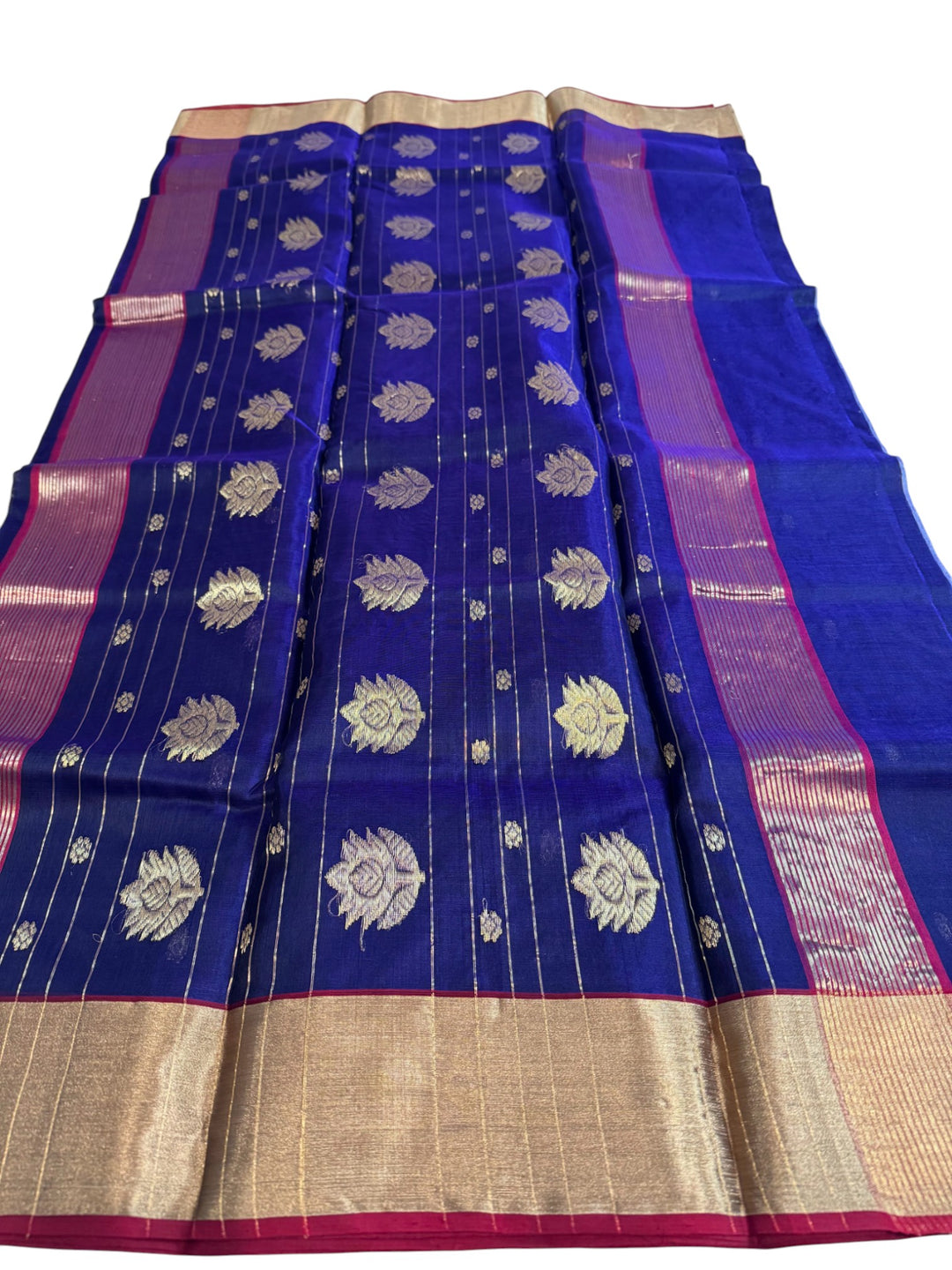 Elegant Purple Chenderi Saree with Gold Butta Weaving