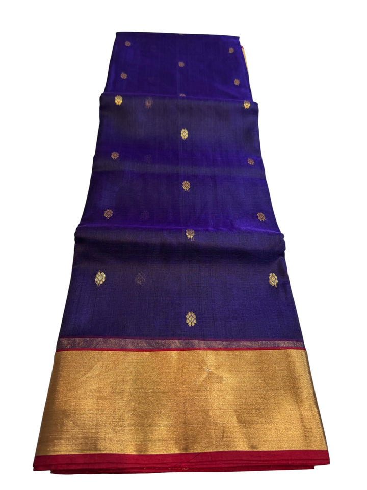 Elegant Purple Chenderi Saree with Gold Butta Weaving
