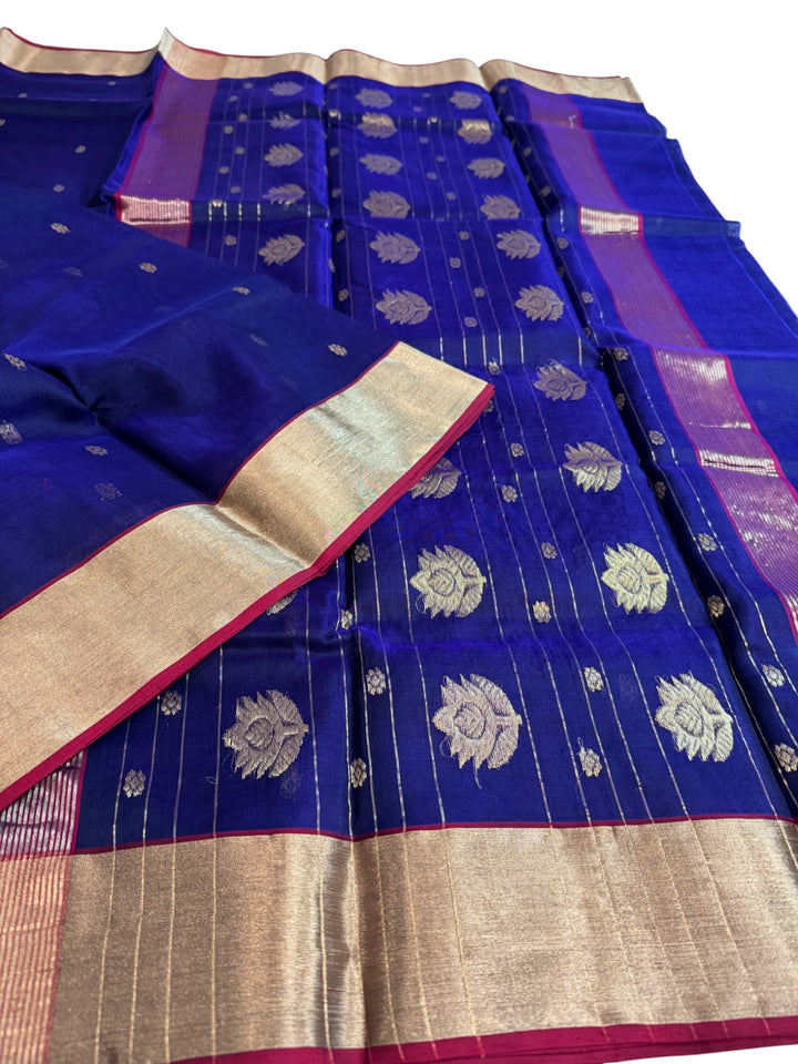 Elegant Purple Chenderi Saree with Gold Butta Weaving