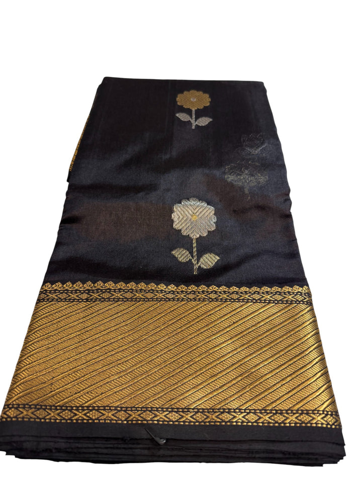 Pure Chanderi Silk Saree in Classic Black with Gold Zari Weaving