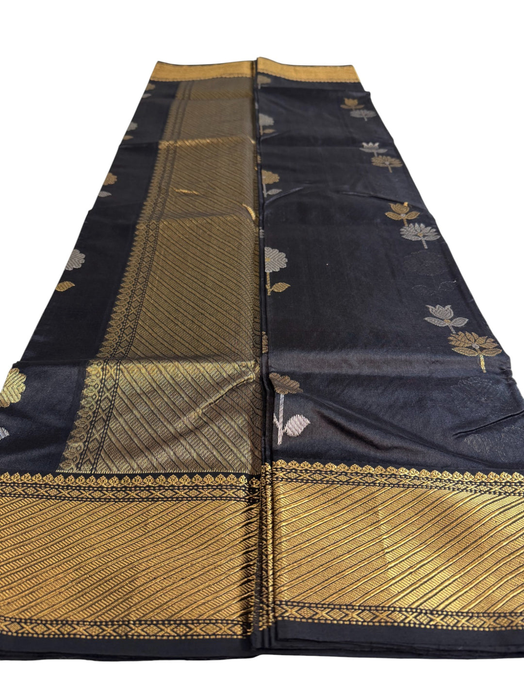 Pure Chanderi Silk Saree in Classic Black with Gold Zari Weaving