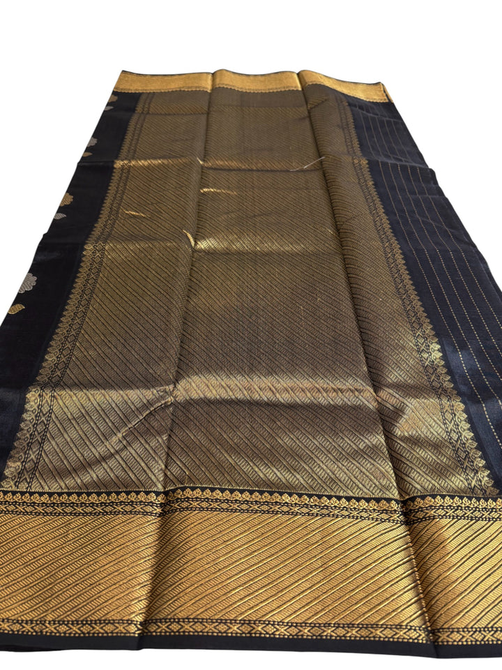 Pure Chanderi Silk Saree in Classic Black with Gold Zari Weaving