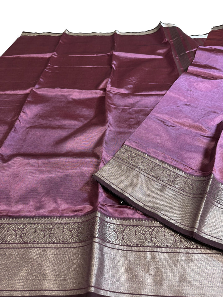 Elegant Mangalagiri Saree with Rich Silver Zari Weaving – Wine Shade