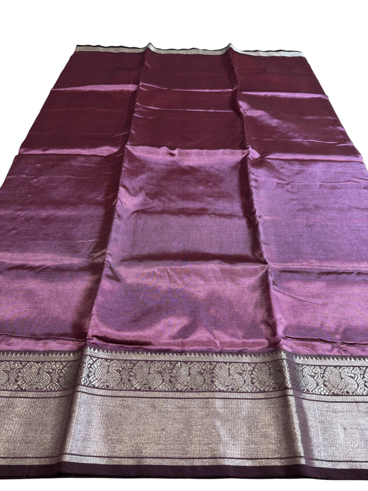 Elegant Mangalagiri Saree with Rich Silver Zari Weaving – Wine Shade