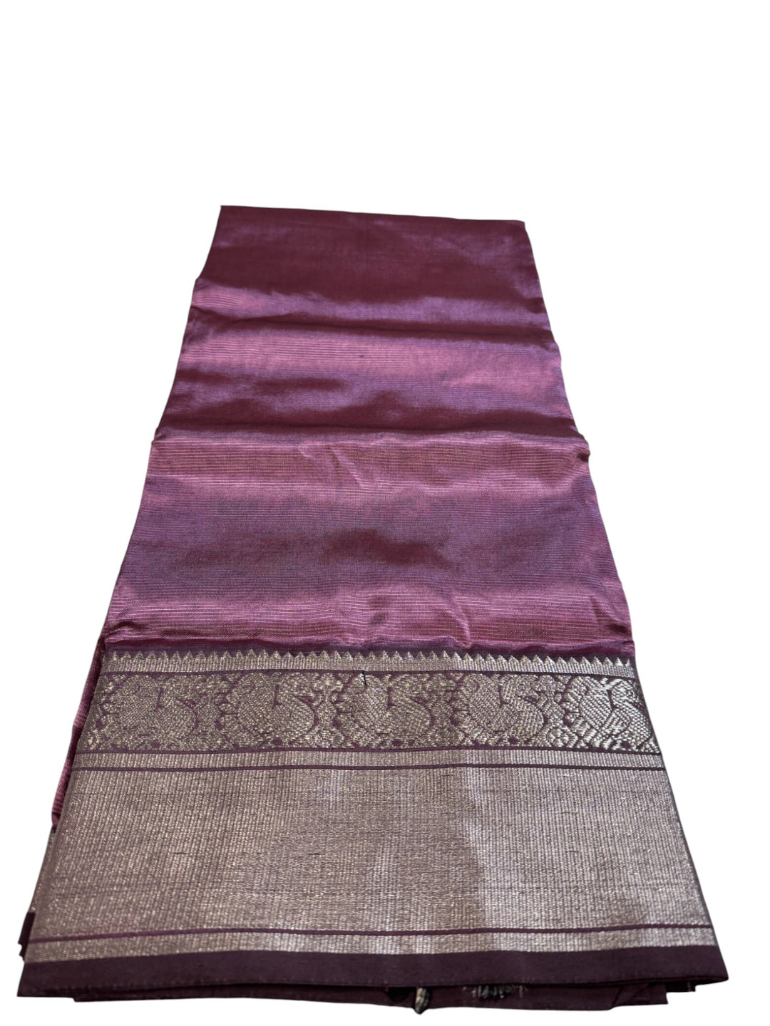 Elegant Mangalagiri Saree with Rich Silver Zari Weaving – Wine Shade