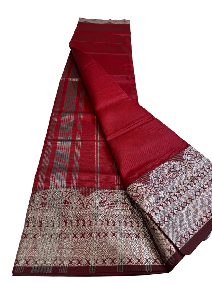 Elegant Maroon Mangalagiri Saree – Classic Stripes & Rich Zari Border