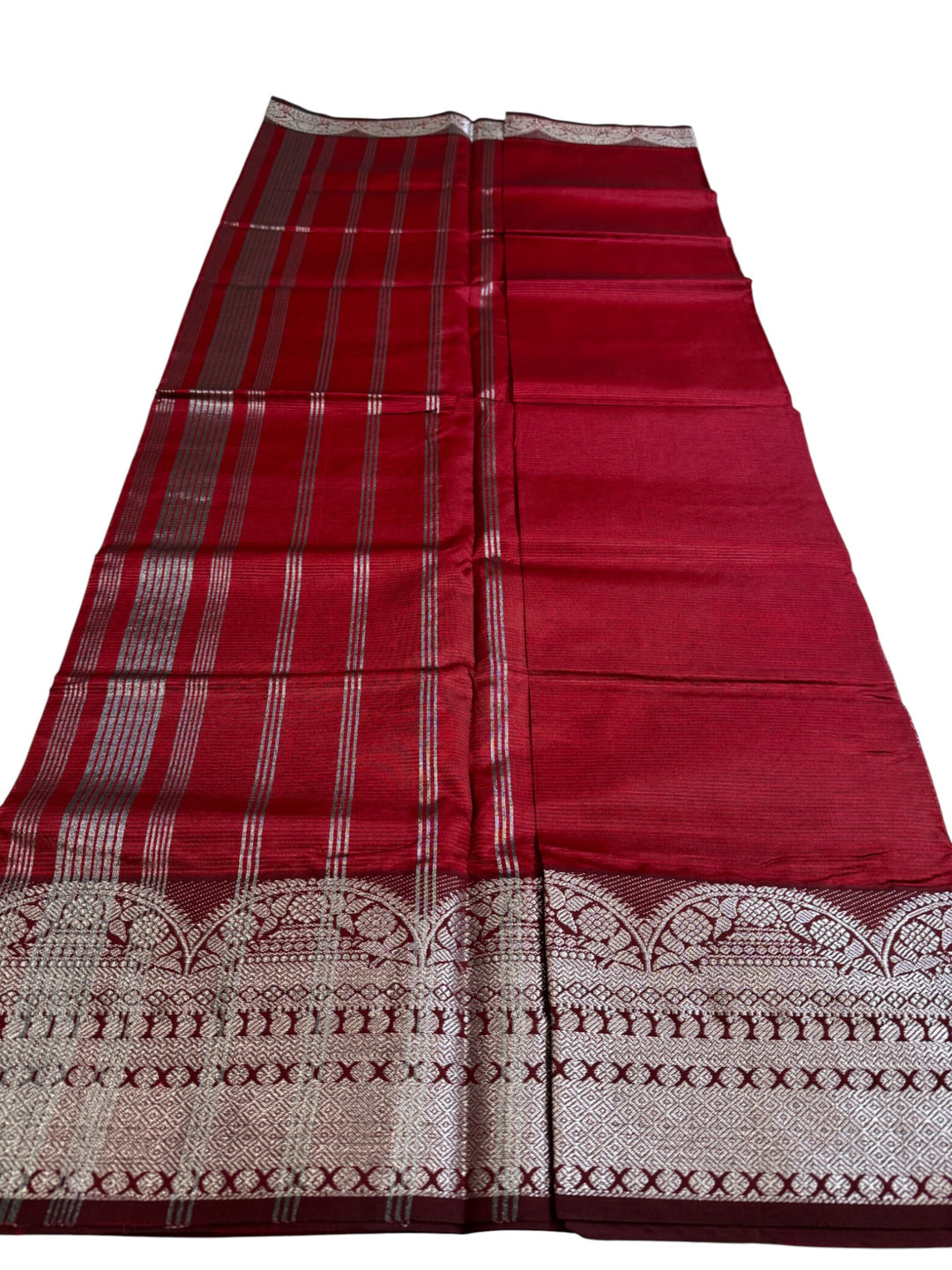 Elegant Maroon Mangalagiri Saree – Classic Stripes & Rich Zari Border