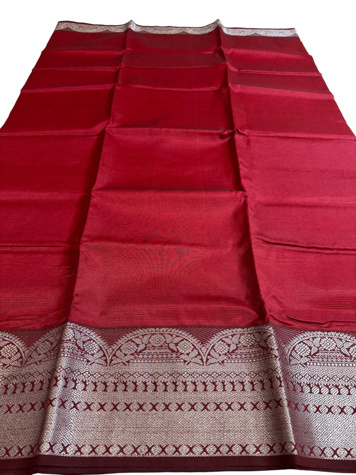 Elegant Maroon Mangalagiri Saree – Classic Stripes & Rich Zari Border