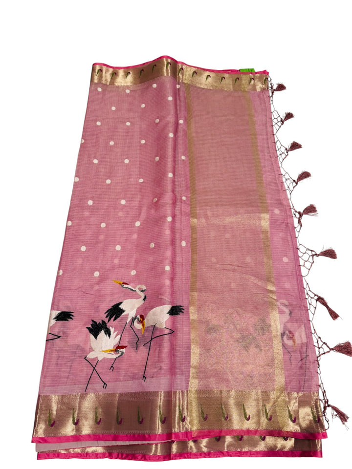 Designer Kotta Cotton Saree – Pink Embroidered Saree with Matching Blouse