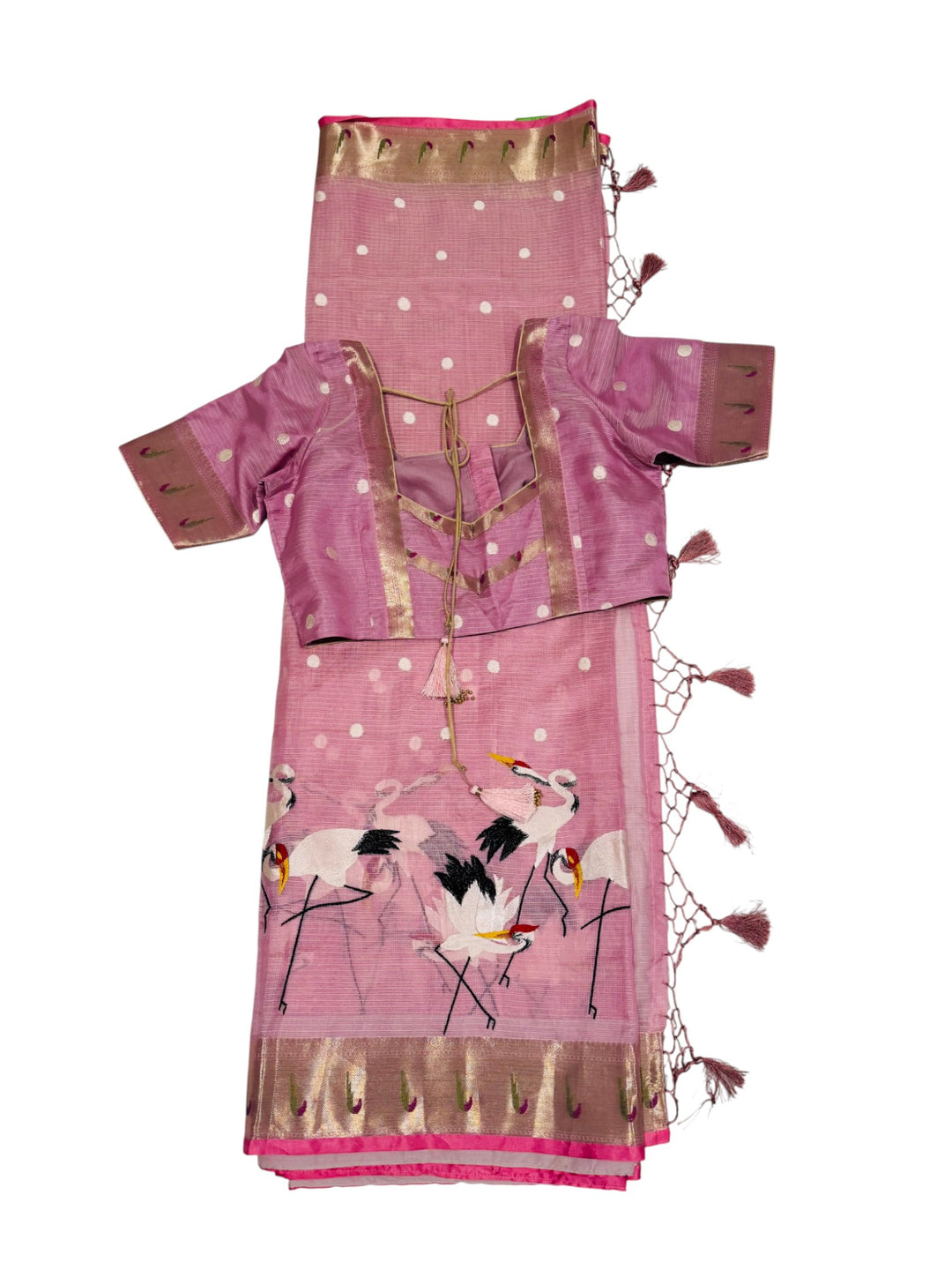 Designer Kotta Cotton Saree – Pink Embroidered Saree with Matching Blouse