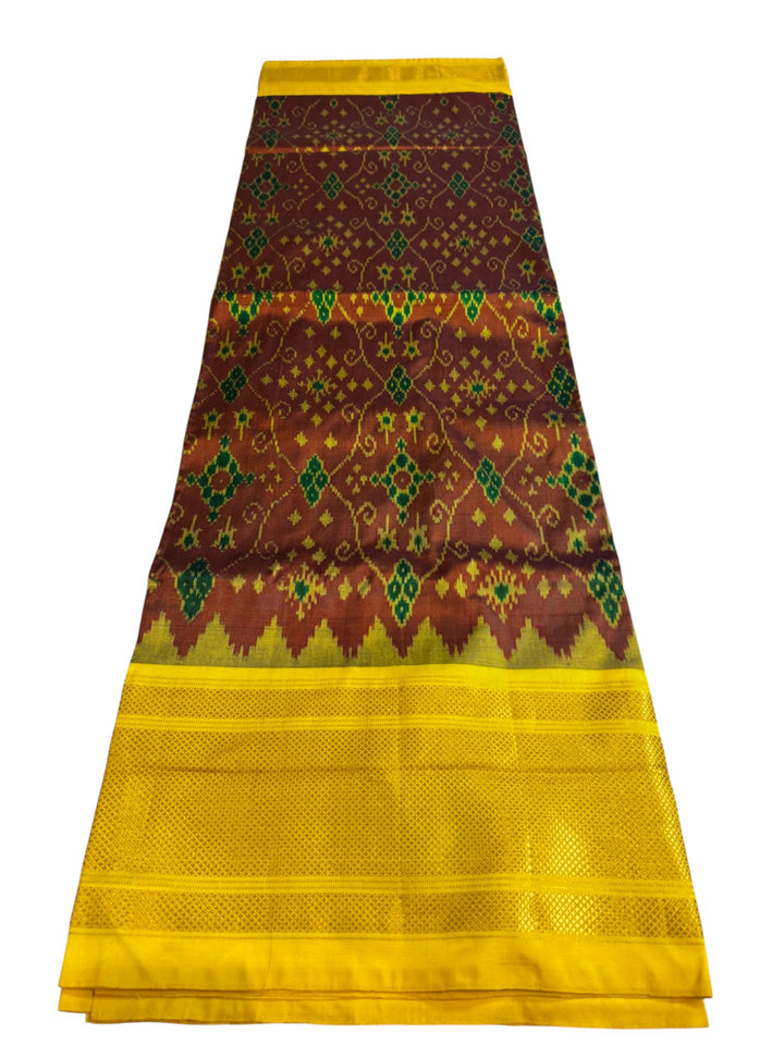 Ikkat Pochampally Silk Saree in Yellow with Traditional Diamond Weave