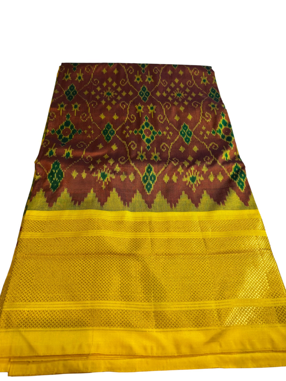 Ikkat Pochampally Silk Saree in Yellow with Traditional Diamond Weave