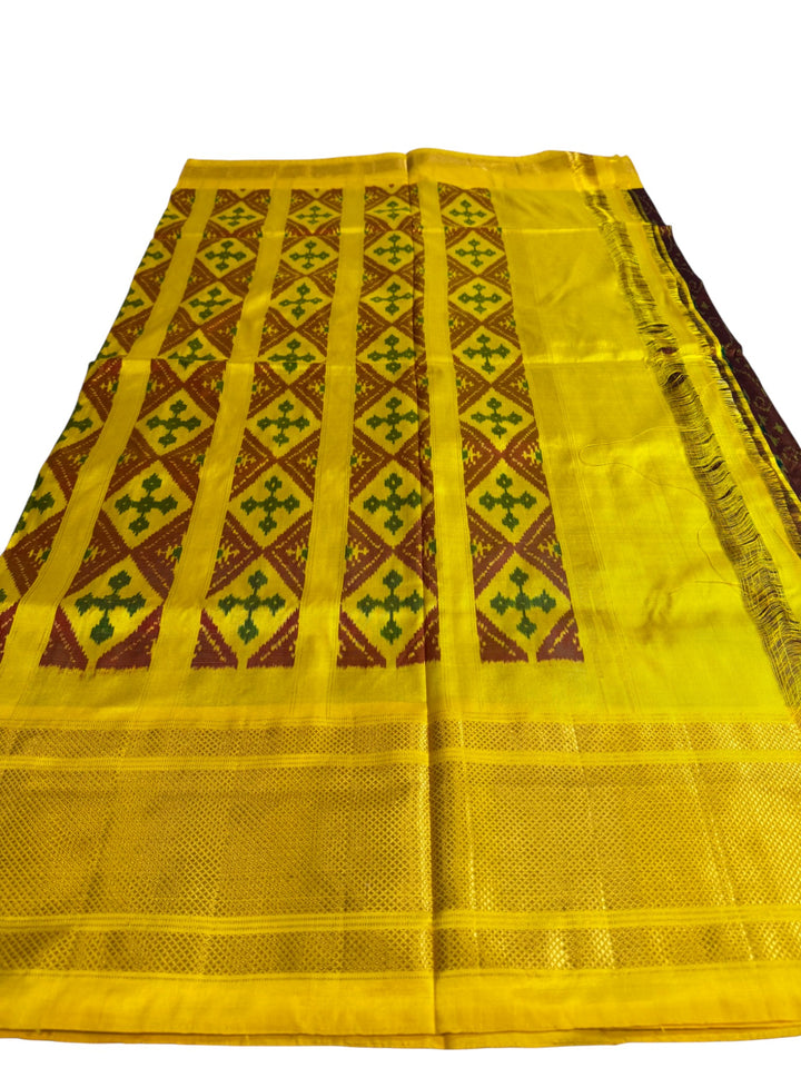 Ikkat Pochampally Silk Saree in Yellow with Traditional Diamond Weave