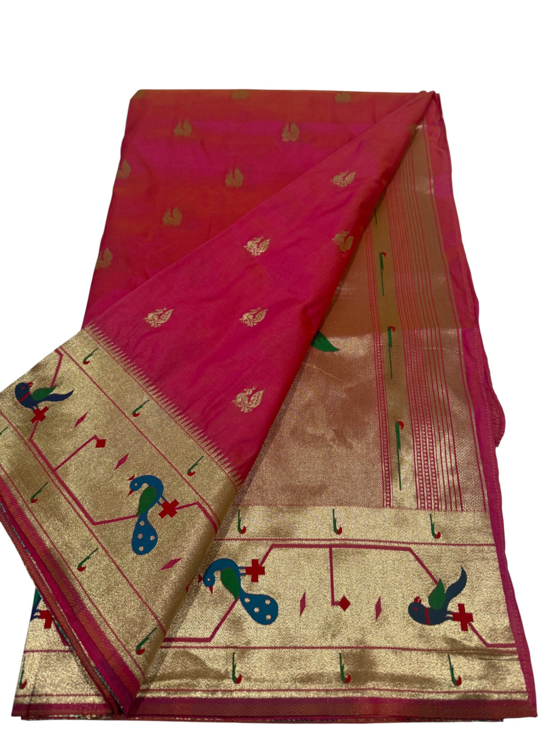 Premium Paithani Silk Saree in Hot Pink with Peacock Zari Motifs