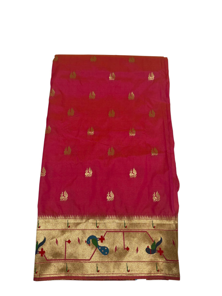 Premium Paithani Silk Saree in Hot Pink with Peacock Zari Motifs