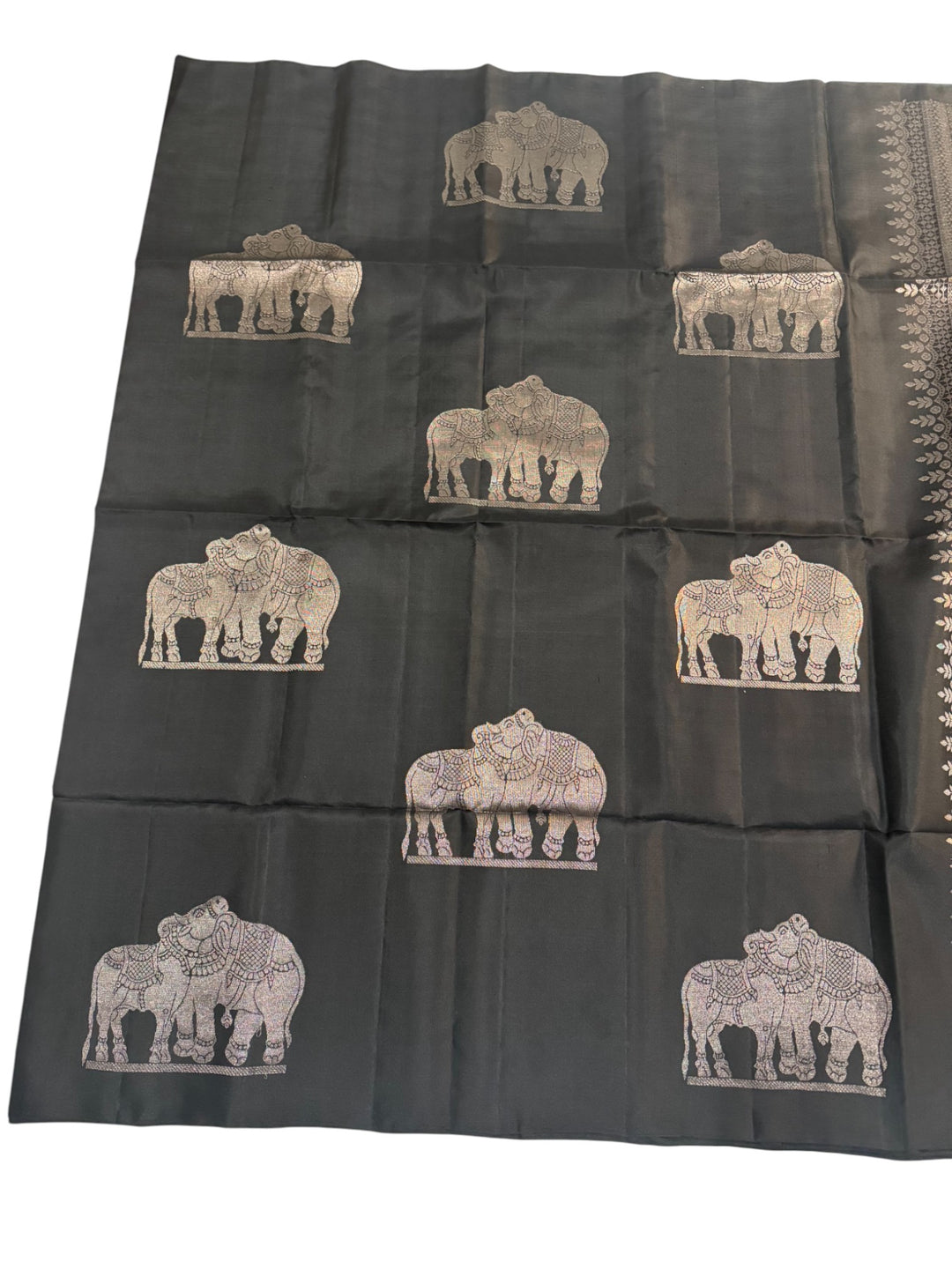 Elegant Black Soft Silk Saree with Intricate Elephant Zari Weaving