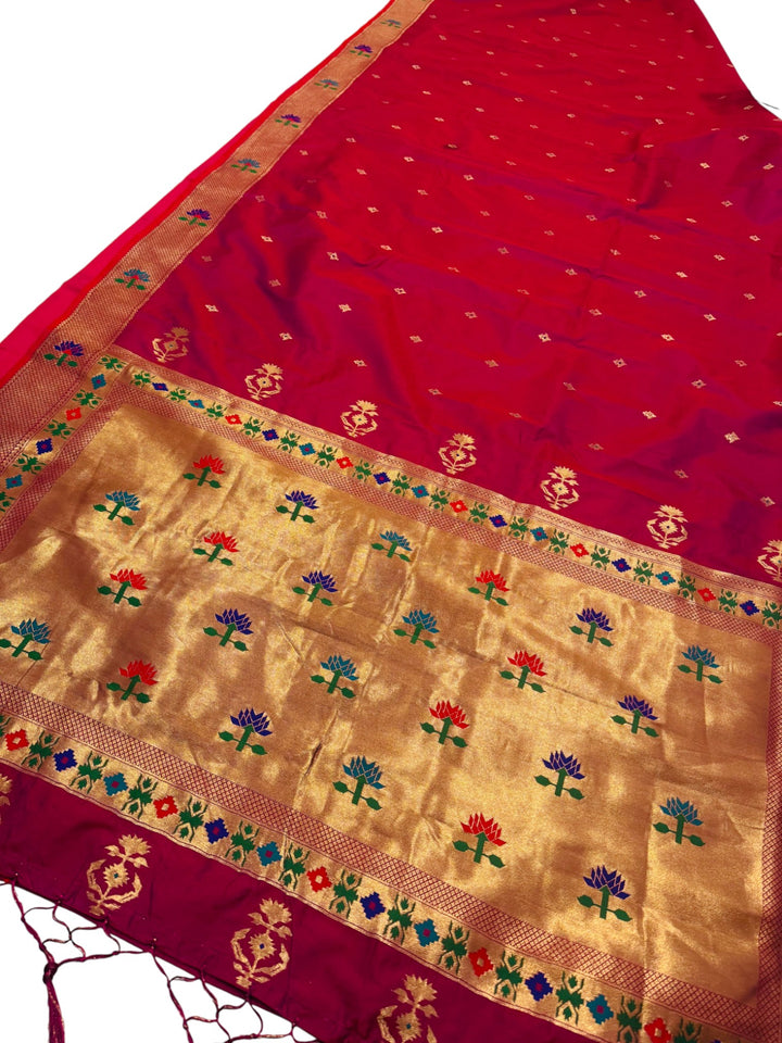 Semi Paithani Silk Saree in Pink with Contrast Border & Stitched Blouse
