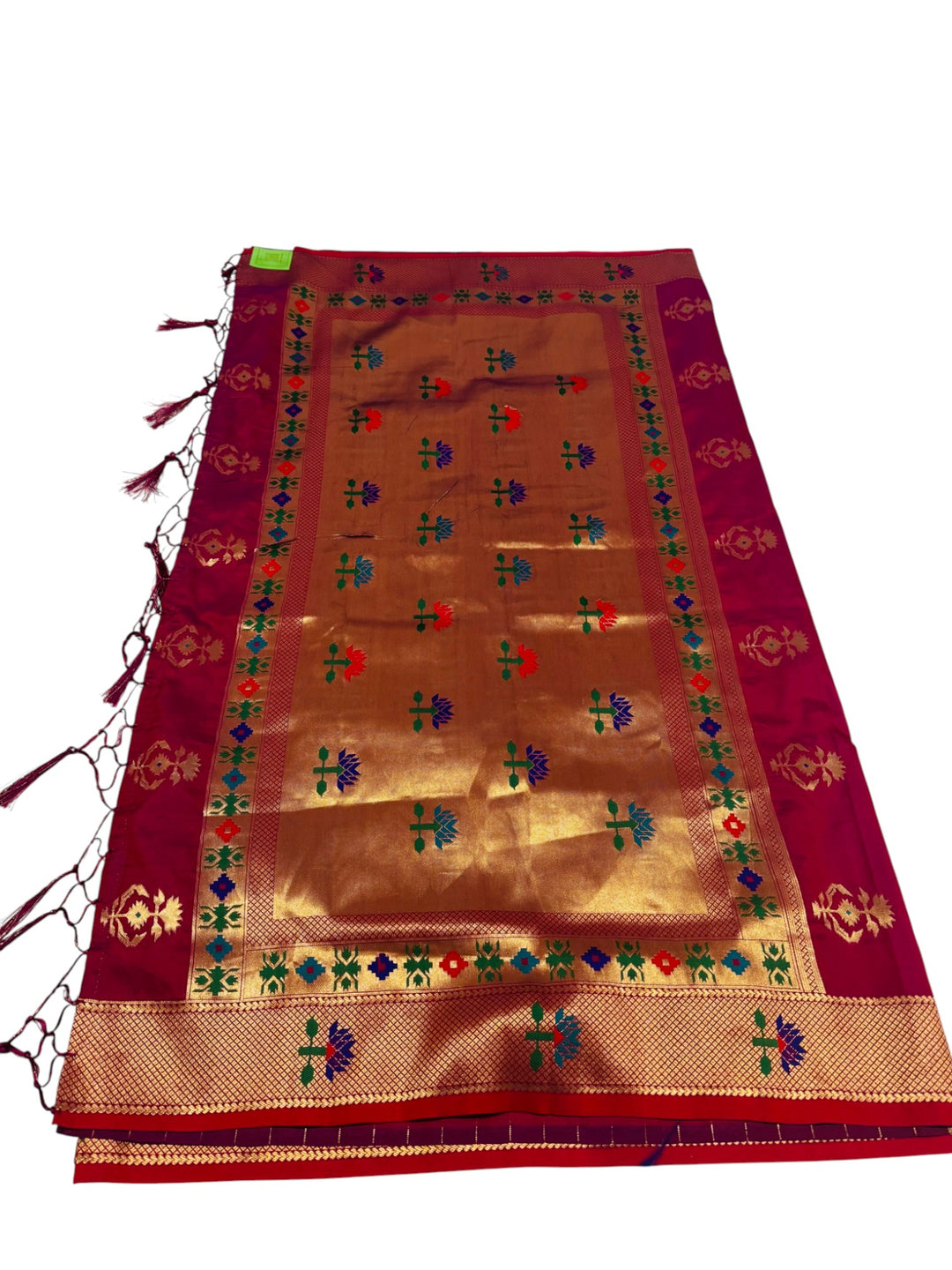 Semi Paithani Silk Saree in Pink with Contrast Border & Stitched Blouse