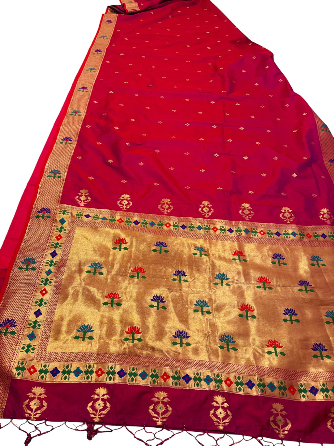 Semi Paithani Silk Saree in Pink with Contrast Border & Stitched Blouse
